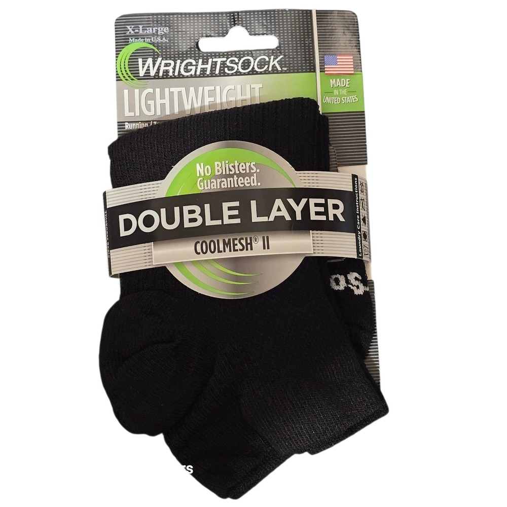 Wrightsock Coolmesh II Lo Quarter Black Double Layer Running Socks Mens XL NEW